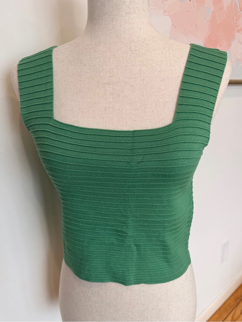 Green Ribbed Square-Neck Tank Top - M - Picture 1 of 5